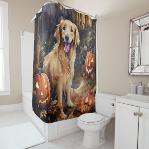 Halloween Golden Retriever With Pumpkins Scary Shower Curtain