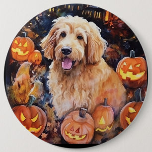 Halloween Goldendoodle With Pumpkins Scary 6 Cm Round Badge