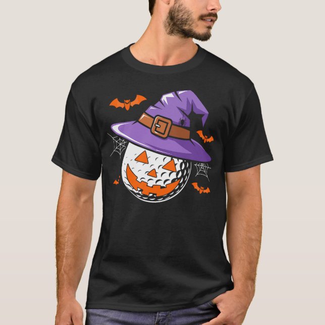 Halloween Golf Ball Witch Hat Pumpkin Spooky Bat W T-Shirt (Front)