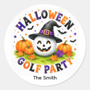 Halloween Golf Party Witch Hat Golf Ball Classic Round Sticker