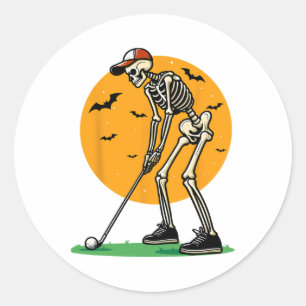 Halloween Golf Skeleton Golfer Funny Halloween Gol Classic Round Sticker