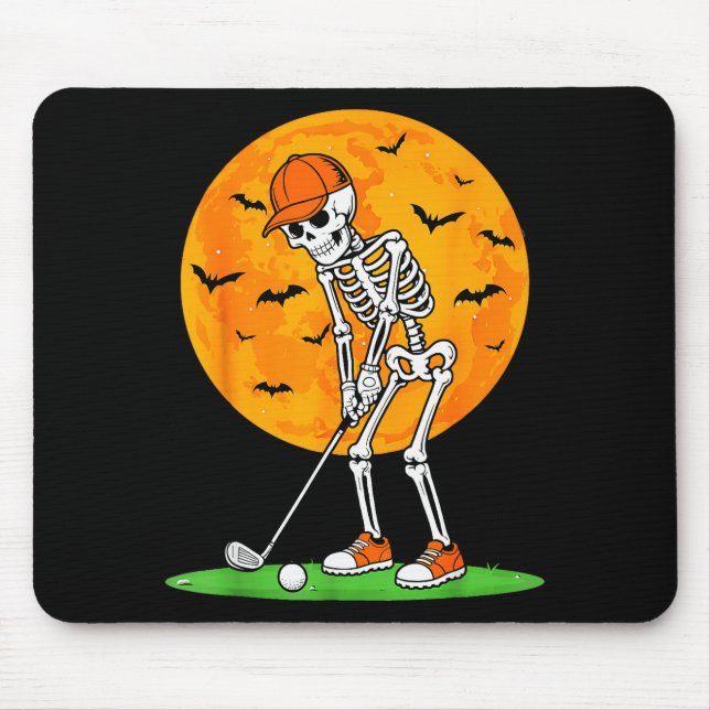 Halloween Golf Skeleton Soky Golfer Halloween Golf Mouse Pad (Front)