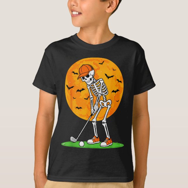 Halloween Golf Skeleton Soky Golfer Halloween Golf T-Shirt (Front)