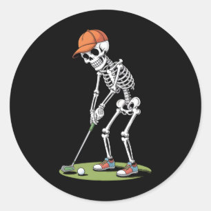 Halloween Golfer Golf Player Skeleton Golf Funny M Classic Round Sticker