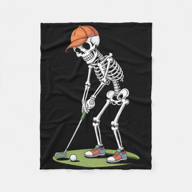 Halloween Golfer Golf Player Skeleton Golf Funny M Fleece Blanket (Front)
