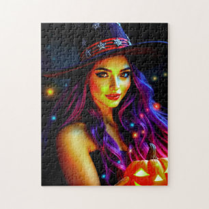 Halloween Good Witch with Purple Hair Jigsaw Puzzle