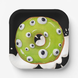 Halloween Googley Eyed Green Monster Donut Paper Plate
