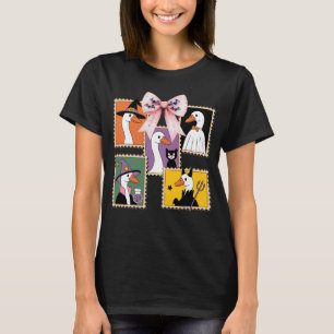 Halloween Goose Costumes Stamps with Bat Bow Cute T-Shirt