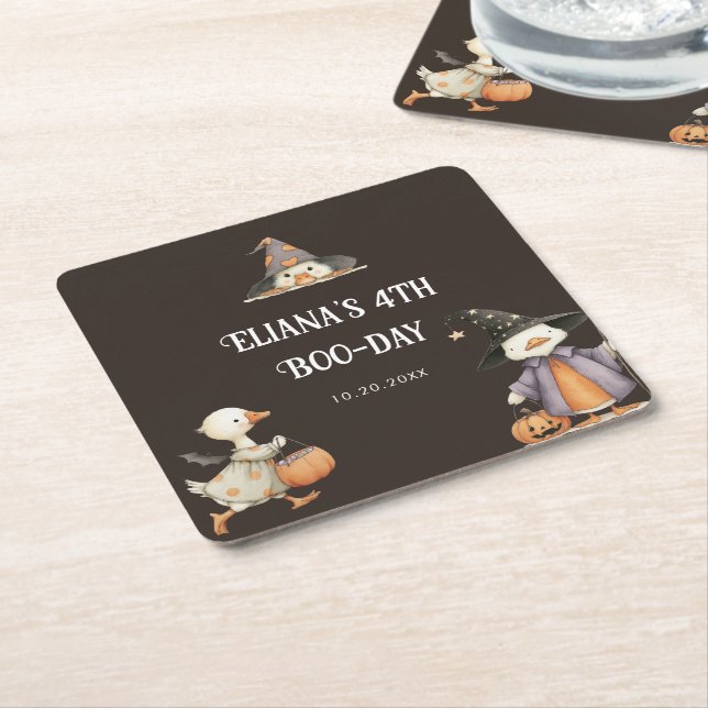 Halloween Goose Kids Birthday Costume Party  Square Paper Coaster (Angled)