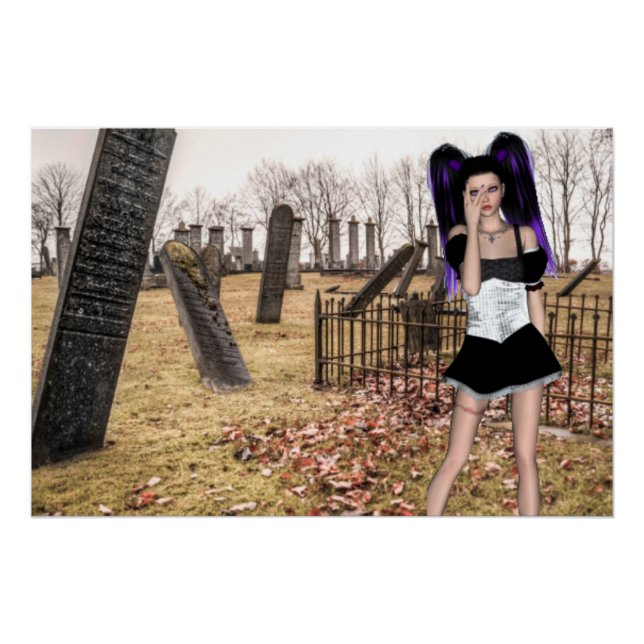 Halloween Goth girl in the cemetary Poster (Front)