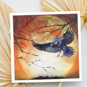 Halloween Goth Raven Crow Moon Scene Napkin