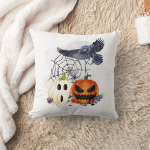 Halloween Goth Raven Crow Pumpkins Cushion
