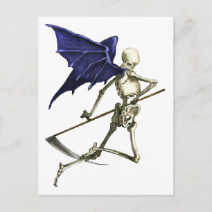 Halloween Goth Winged Grim Reaper Skeleton Postcard