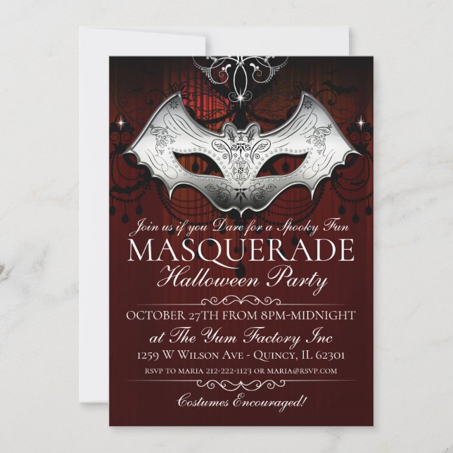 Halloween Gothic Bat Mask Masquerade Party Invite (Front)