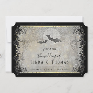 Halloween Gothic Bats Grey & Black Wedding Invitat Invitation