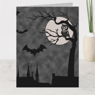 HALLOWEEN GOTHIC BATS MOON SPOOKY ART CARD