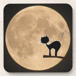 Halloween gothic black cat with full moon coaster