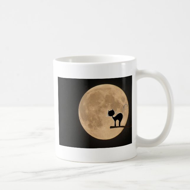 Halloween gothic black cat with full moon coffee mug (Right)