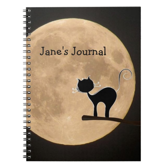 Halloween gothic black cat with full moon notebook (Front)