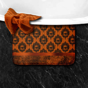 Halloween Gothic Chic   Orange and Black Skulls Bath Mat