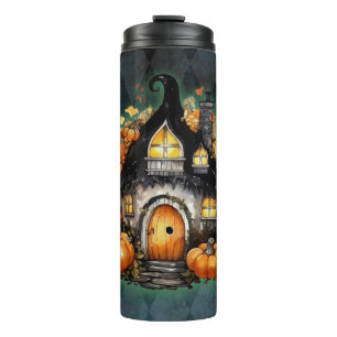 Halloween Gothic Fall Fairy Cottage Blue Argyle Thermal Tumbler