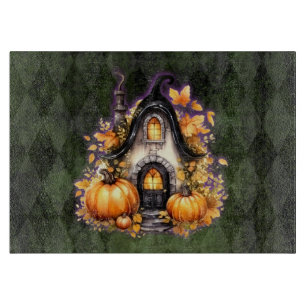 Halloween Gothic Fall Fairy Cottage Green Argyle Cutting Board