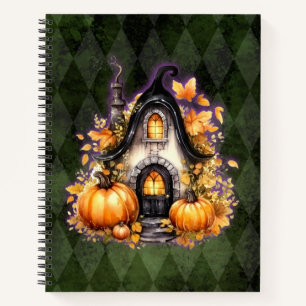 Halloween Gothic Fall Fairy Cottage Green Argyle  Notebook