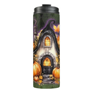 Halloween Gothic Fall Fairy Cottage Green Argyle Thermal Tumbler