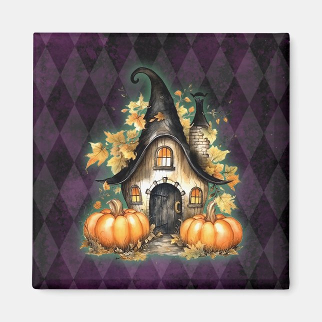 Halloween Gothic Fall Fairy Cottage Purple Argyle  Magnet (Front)