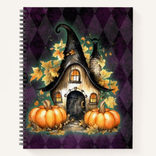 Halloween Gothic Fall Fairy Cottage Purple Argyle Notebook