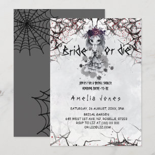 Halloween Gothic Floral Cute Girl Bridal Shower  Invitation