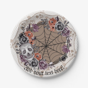 Halloween Gothic Inspired Floral Skull Lace Paper Plate