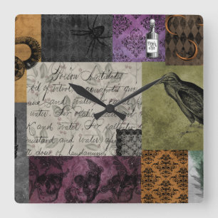 Halloween Gothic Medieval Spooky Apothecary Art Square Wall Clock