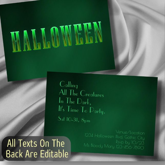 Halloween Gothic Neon Green Typography Minimalist Invitation (Creator Uploaded)