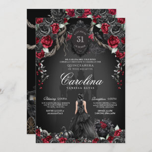Halloween Gothic Princess Red & Black Quinceanera Invitation