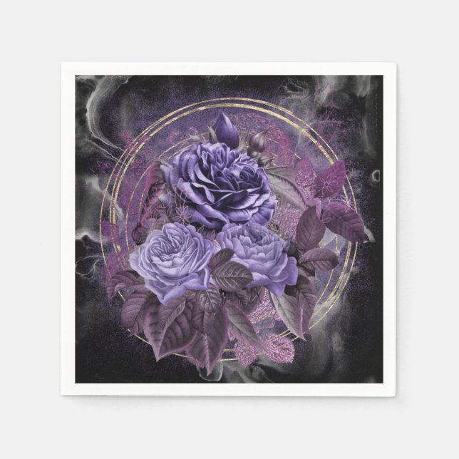 Halloween Gothic Purple Roses  Napkin (Front)