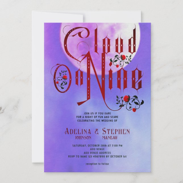 Halloween Gothic Script & Roses Cloud Nine Wedding Invitation (Front)