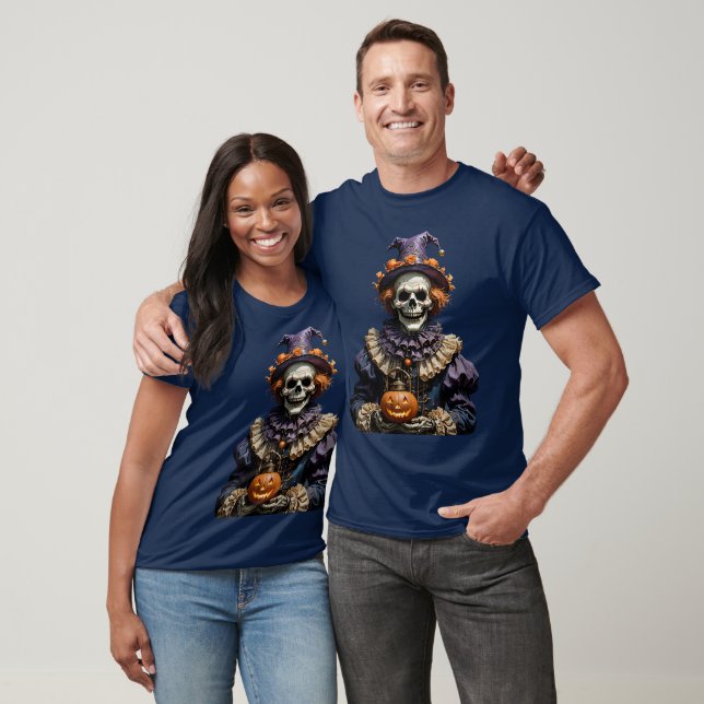 Halloween Gothic Skeleton Clown With Jack-O T-Shirt (Unisex)
