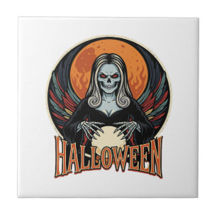 Halloween Gothic Skeleton Fortune Teller Vector Ar Ceramic Tile