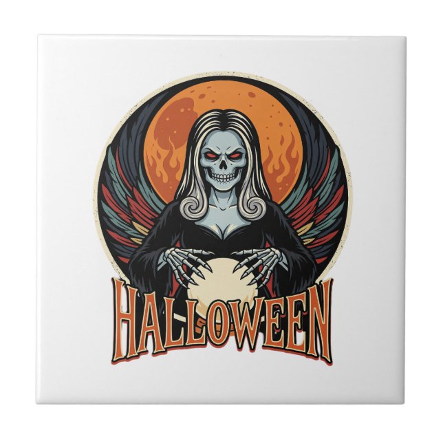 Halloween Gothic Skeleton Fortune Teller Vector Ar Ceramic Tile (Front)