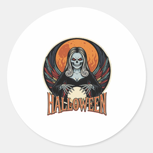Halloween Gothic Skeleton Fortune Teller Vector Ar Classic Round Sticker (Front)