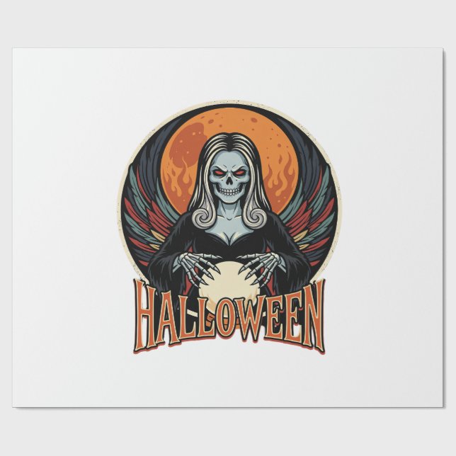 Halloween Gothic Skeleton Fortune Teller Vector Ar Wrapping Paper (Flat)