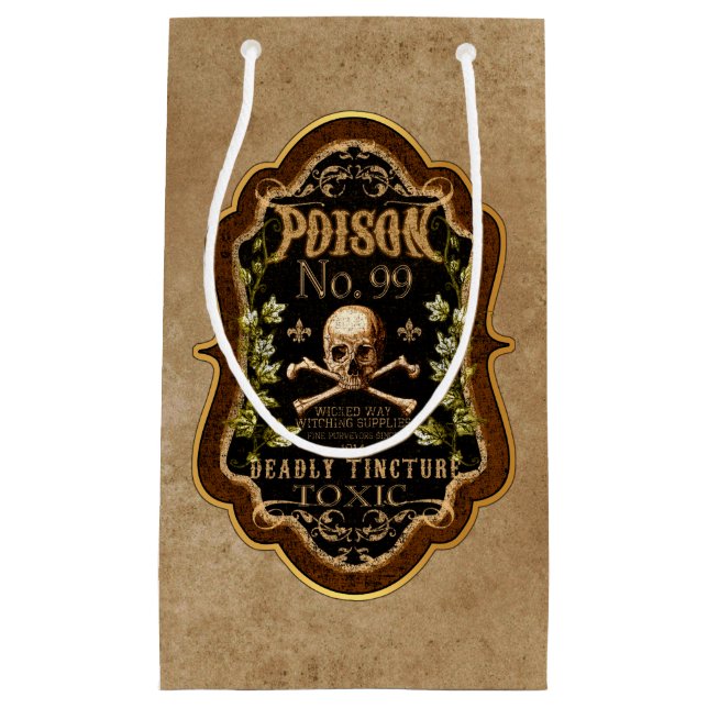 Halloween Gothic Skull And Crossbones Witch Potion Small Gift Bag (Front)