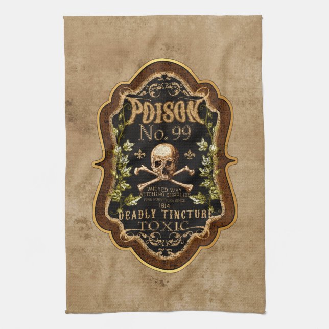 Halloween Gothic Skull And Crossbones Witch Potion Tea Towel (Vertical)