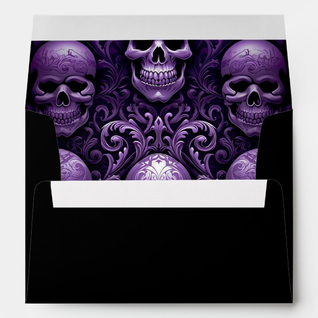 Halloween Gothic Skulls Black Purple Envelope (Back (Bottom))