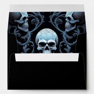 Halloween Gothic Skulls Blue Black Return Address Envelope