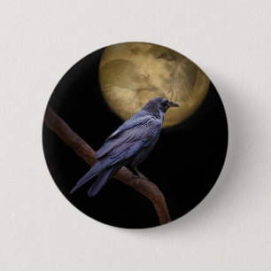 Halloween, Gothic Style Raven and Moon 6 Cm Round Badge