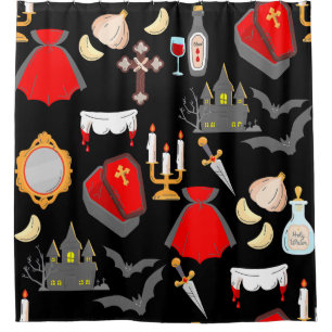 halloween gothic vampire garlic holy water fangs shower curtain