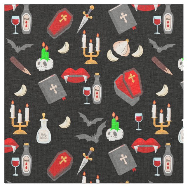 halloween gothic vampire hunter garlic dagger fang fabric (Close Up)