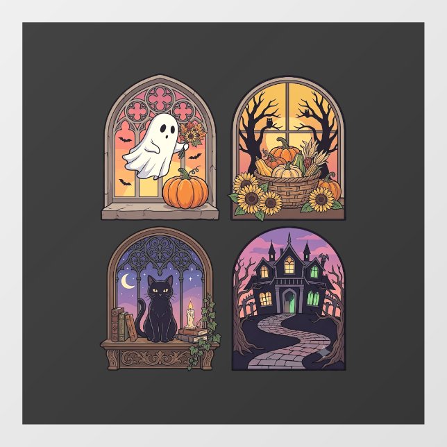 Halloween Gothic Window Ghost Pumpkin Black Cat Ha (Sheet)